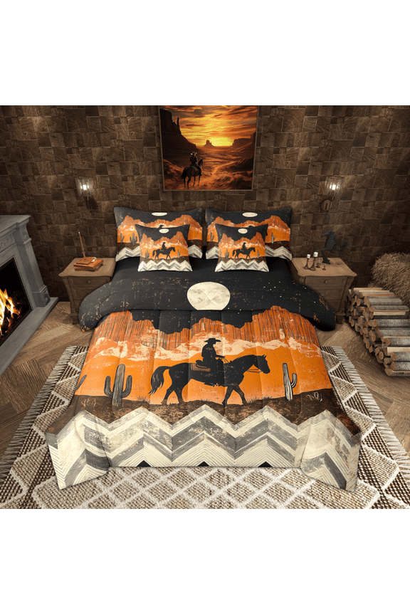 Tribal Western Cowgirl Bedding Comforter Set 7-Piece, Rustic Horse Animal King Bedding Sets, Teen Boy Girl Kid Reversible Bed Sheets, Microfiber Bedroom Decor
