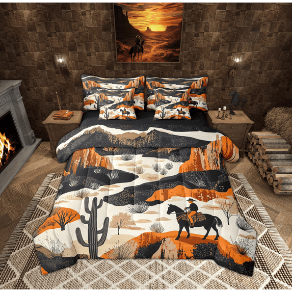 Feelyou Tribal Western Cowgirl Bedding Comforter Set 7 Pieces, Rustic Horse Animal Full Bedding Set, Teen Boy Girl Kid Reversible Fitted Sheet Flat Sheet, Luxury Bedroom Decor