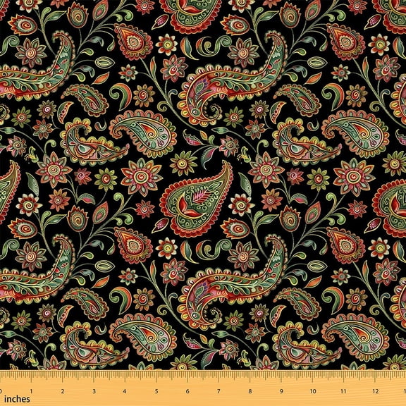 Feelyou Tribal Western Kid Fabric by the Yard 1 Yard, Rustic Paisley Flower Room Decor Fabric by the Yard, Bohemian Mandala Fabric for Sewing, Luxury Bedroom Decor