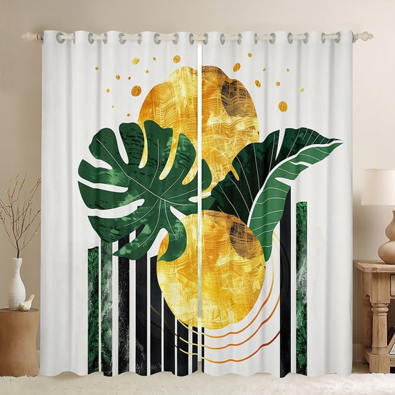 Feelyou Tropic Palm Botanical Black Out Curtains, Geometric Abstract Stripe Curtains Pack of 2 (42x63 Each), Teen Kid Adult Bedroom Curtains, Blackout Curtains Bedroom Decor