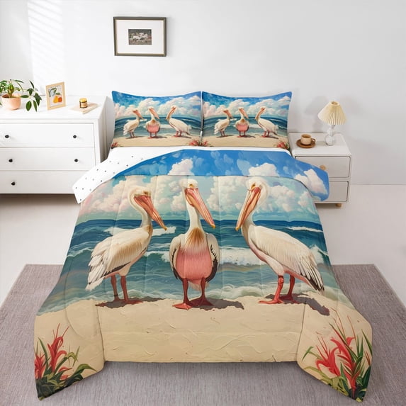 Feelyou Tropic Pelicans Teen Twin Comforter Sets, Summer Holiday Bedding Set, 2-Piece