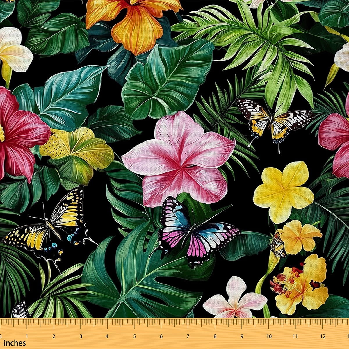 Feelyou Tropical Blossoms Fabric by the Yard 1 Yard, Chic Floral Home Decor Fabric by the Yard, Jungle Palm Tree Sewing Fabric, Breathable Home Decor