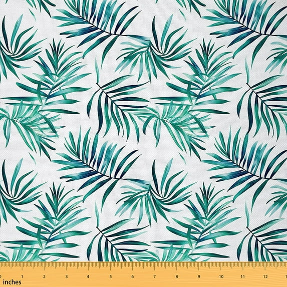 Feelyou Tropical Palm Tree Leaves Fabric by the Yard 5 Yards, Green Jungle Botanical Fabric for Sewing, Plant Theme Home Decor Fabric by the Yard, Luxury Room Decor