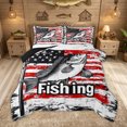thumbnail image 1 of Feelyou USA Flag Vintage Bass Fish Queen Comforter Set for Men, Marine Wildlife Bedding Comforter Set, Black Red White, Black Reversible, 3pcs, 1 of 6
