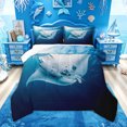 thumbnail image 1 of Feelyou Underwater Fish Queen Comforter Set for Men Women Kids, Sea Tropical Animal Bedding Comforter Set, Blue, Reversible, 3pcs, 1 of 6
