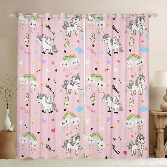 Feelyou Unicorn Animal Kids Blackout Curtains Set of 2 (52x84 Each), Cute Stars Rainbow Window Curtains, Girly Pink Cartoon Curtains and Drapes, Blackout Curtains Room Decor