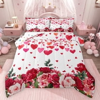 Feelyou Valentine's Day Rose Twin Comforter Sets, Love Heart Couple Bedding Set, 2 Pieces