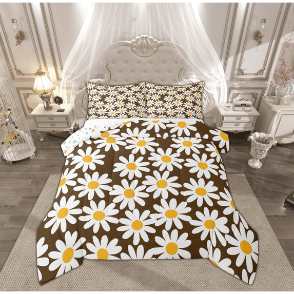 Feelyou Vibrant Groovy Floral Full Size Comforter Sets, Rustic Farmhouse Botanical Bedding Comforter Set, Teen Kid Child Reversible Bedding Sets, Ultra Soft Home Decor, 3-Piece