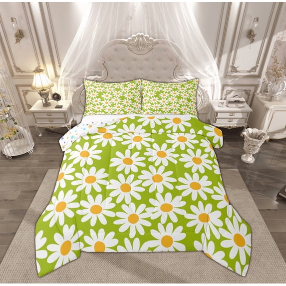 Feelyou Vibrant Groovy Floral Queen Comforter Set, Rustic Farmhouse Botanical Bedding Sets, Teen Kid Child Reversible Bedding Comforter Set, Breathable Home Decor, 3-Piece
