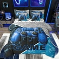 thumbnail image 1 of Feelyou Video Gamer Boy Twin Bedding Sets 7-Piece, Blue Gamepad Modern Gaming Bedding Comforter Set, Honeycomb Abstract Reversible Sheet Sets, Lightweight Room Decor, 1 of 7