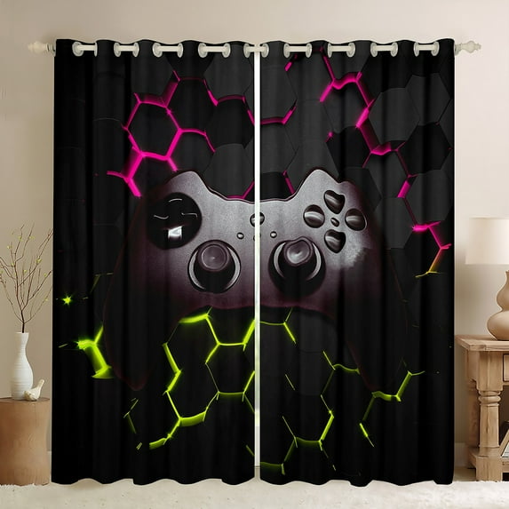 Feelyou Video Gaming Gamer Black Out Curtains, Chic Abstract Curtains Pack of 2 (42x63 Each), Teens Kids Boys Girls Bedroom Curtains, Blackout Curtains Bedroom Decor