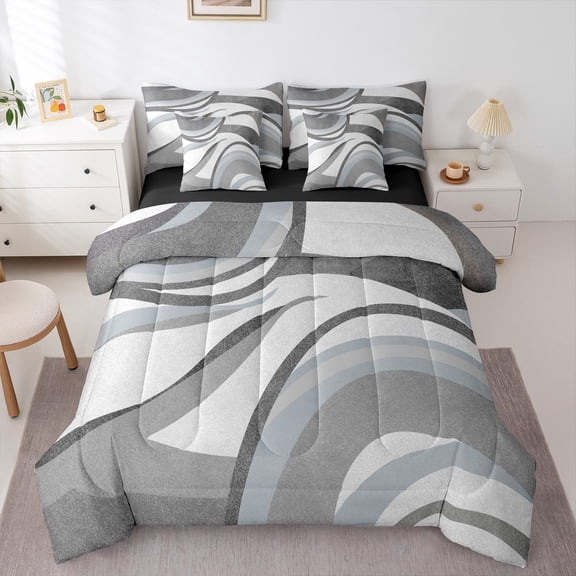 Feelyou Vintage Art Circle Bedding Comforter Set 7-Piece for Kids, Abstract Geometric King Bedding Sets, Retro Minimalism Reversible Bed Sheets, Ultra Soft Home Decor