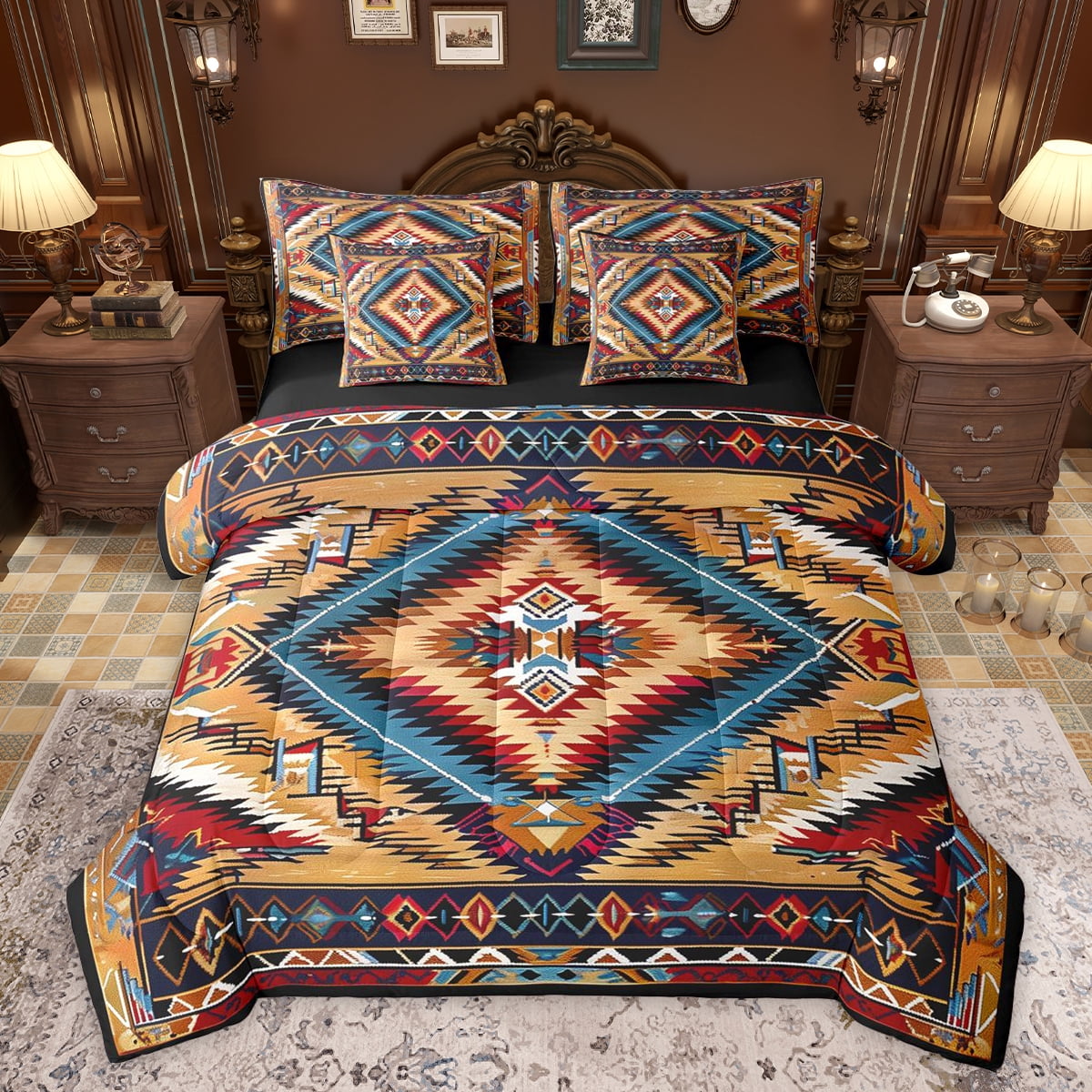 Feelyou Vintage Aztec Adult Bedding Comforter Set 7 Pieces, Tribal ...