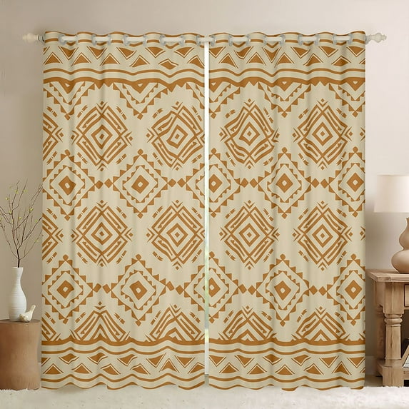 Feelyou Vintage Aztec Adult Curtains Pack of 2 (42x84 Each), Wheat Mandala Triangle Curtains Blackout, Southwestern Theme Bedroom Curtains, Curtains and Drapes Decor