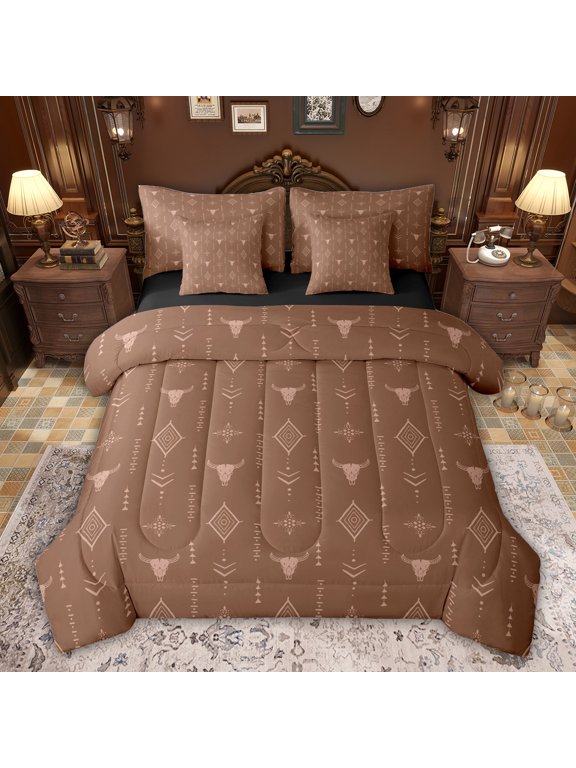 Vintage Aztec Adult Twin Bedding Sets 7-Piece, Gothic Sheep Skeleton Bedding Comforter Set, Southwestern Theme Reversible Sheet Sets, Luxury Bedroom Decor