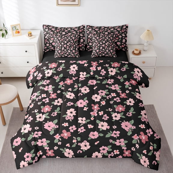 Feelyou Vintage Blossoms Floral Bedding Comforter Set 7pcs, Rustic Farmhouse Queen Bedding Sets, Teen Child Kid Adult Reversible Queen Sheet Sets, Breathable Home Decor