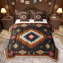 Feelyou Vintage Bohemian Aztec Twin Bedding Sets 7-Piece, Black Brown Tribal Square Bedding Comforter Set, Hippie Mandala Fashion Reversible Sheet Sets, Breathable Home Decor