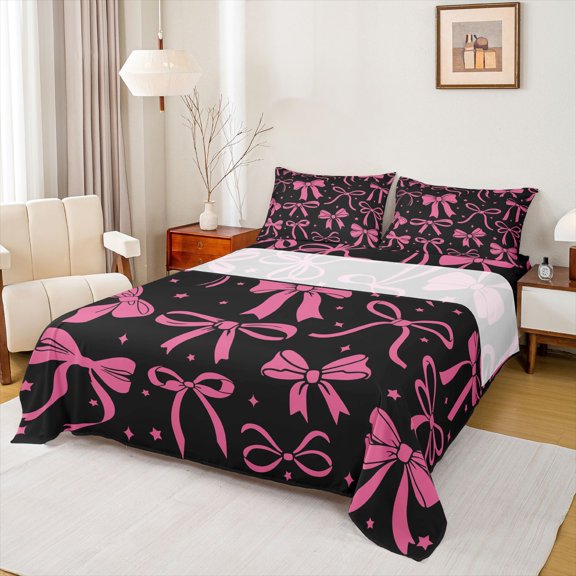 Feelyou Vintage Bow-tie Teens Twin Sheet Sets, Cute Princess Bedding, 3 Pieces