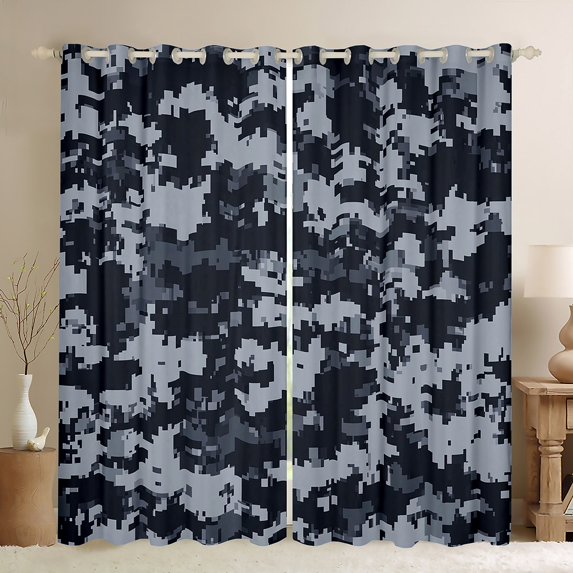 Feelyou Vintage Camouflage Black Out Curtains, Grey Camo Abstract Curtains Pack of 2 (42x63 Each), Teens Kids Boys Girls Bedroom Curtains, Window Curtains Home Decor