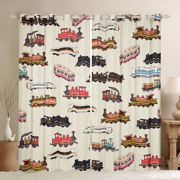 Feelyou Vintage Cartoon Train Black Out Curtains, Steam Engine Vehicle Curtains Pack of 2 (42x63 Each), Teens Kids Boys Girls Bedroom Curtains, Window Curtains Bedroom Decor