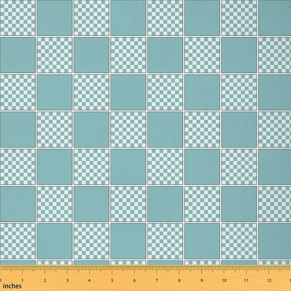 Feelyou Vintage Checkered Fabric by the Yard 1 Yard, Fashion Geometric Home Decor Fabric by the Yard, Chic Powder Blue Plaid Sewing Fabric, Lightweight Room Decor