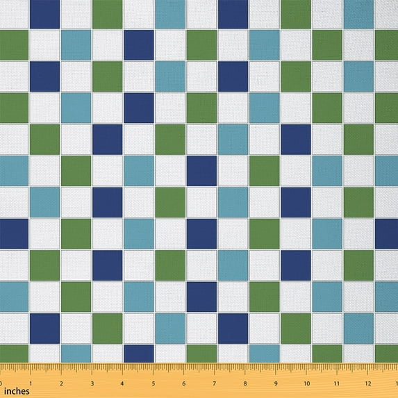 Feelyou Vintage Checkered Fabric by the Yard 1 Yard, Fashion Geometric Home Decor Fabric by the Yard, Yellow Green Plaid Sewing Fabric, Lightweight Room Decor