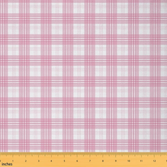 Feelyou Vintage Checkered Fabric by the Yard 1 Yard, Square Geometric Sewing Fabric, Kawaii Pink Plaid Home Decor Fabric by the Yard, Breathable Home Decor