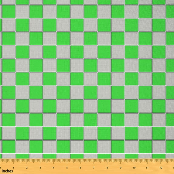 Feelyou Vintage Checkered Fabric by the Yard 3 Yards, Fashion Geometric Home Decor Fabric by the Yard, Chic Green Grey Plaid Sewing Fabric, Microfiber Bedroom Decor