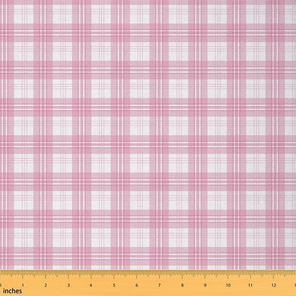 Feelyou Vintage Checkered Fabric by the Yard 5 Yards, Square Geometry Sewing Fabric, Kawaii Pink Plaid Home Decor Fabric by the Yard, Breathable Home Decor