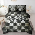 thumbnail image 1 of Feelyou Vintage Checkered Flag Bedding Comforter Set 7 Pieces, Modern Sports Car Full Bedding Set, Teen Boy Girl Kid Reversible Fitted Sheet Flat Sheet, Breathable Home Decor, 1 of 7