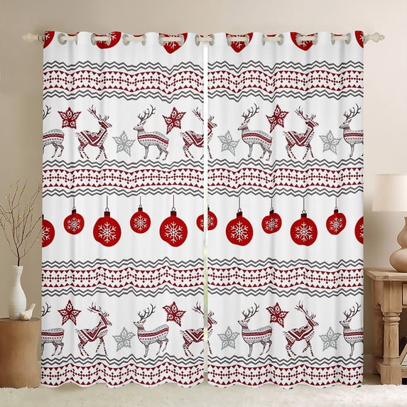 Feelyou Vintage Christmas Festival Blackout Curtains Set of 2 (52x84 Each), Tribal Aztec Geometric Window Curtains, Kawaii Reindeer Print Curtains and Drapes, ltra Soft Home Decor