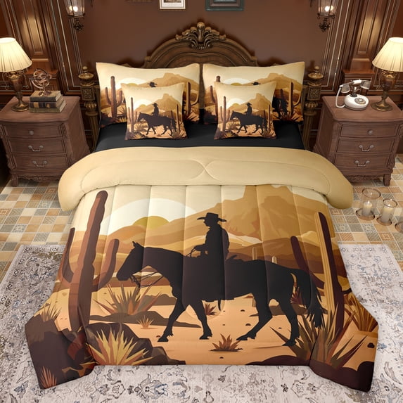 Feelyou Vintage Cowboy Cowgirl Bedding Comforter Set 7pcs, Rustic Horse Animal King Bedding Sets, Hippie Western Style Reversible Bed Sheets, Ultra Soft Bedroom Decor