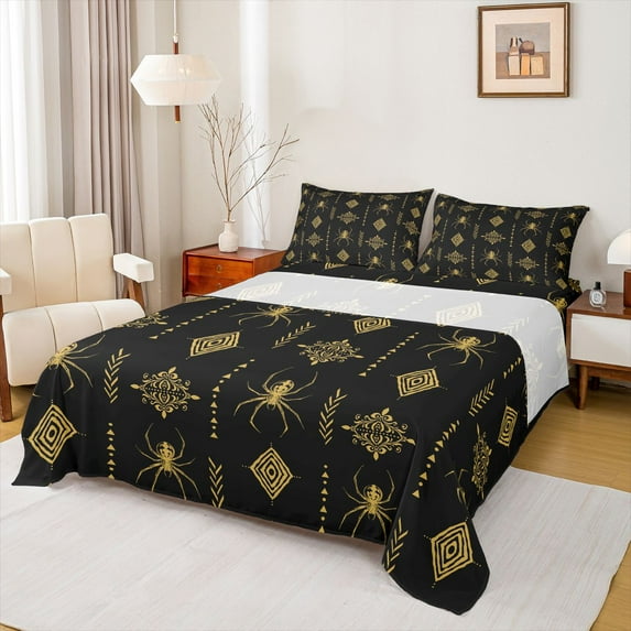 Feelyou Vintage Damask Aztec Bed Sheets, Gothic Spider Animal King Sheets, 4pcs