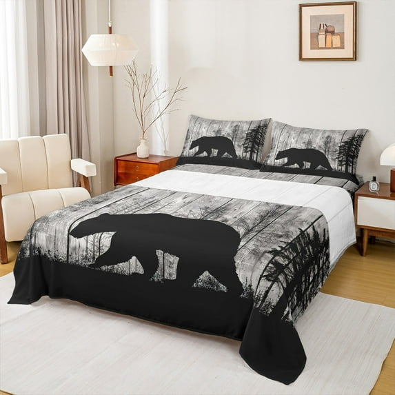 Feelyou Vintage Farmhouse Adult Bed Sheets, Jungle Bear Animal King Sheets, Western Countryside Sheet Set, Ultra Soft Home Decor, 4-Piece