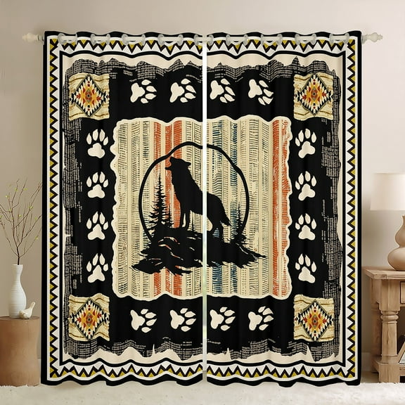 Feelyou Vintage Farmhouse Black Out Curtains, Jungle Wolf Animal Curtains Pack of 2 (42x63 Each), Western Aztec Countryside Bedroom Curtains, Blackout Curtains Bedroom Decor
