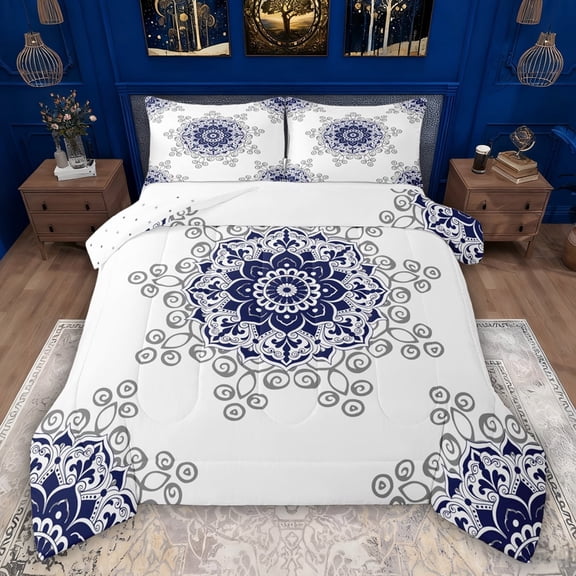 Feelyou Vintage Fashion Damask Full Size Comforter Sets, Mandala Boho Bedding Sets, 3pcs