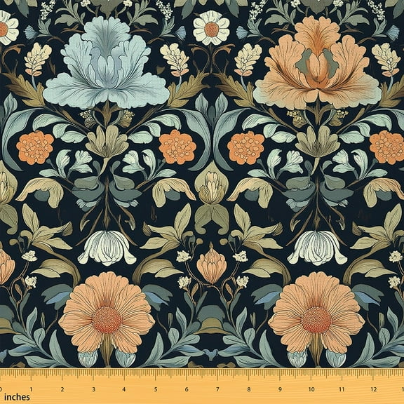 Feelyou Vintage Flower Fabric by the Yard 2 Yards, Tropical Blossom Sewing Fabric, Retro Leaves Room Decor Fabric by the Yard, Breathable Home Decor