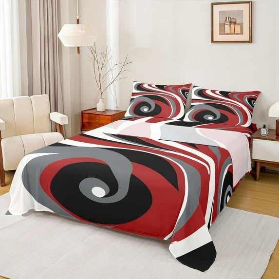 Feelyou Vintage Geometric Bed Sheets for Adult, Chic Abstract King Sheets, Minimalst Mid Century Sheet Set, Ultra Soft Home Decor, 4pcs