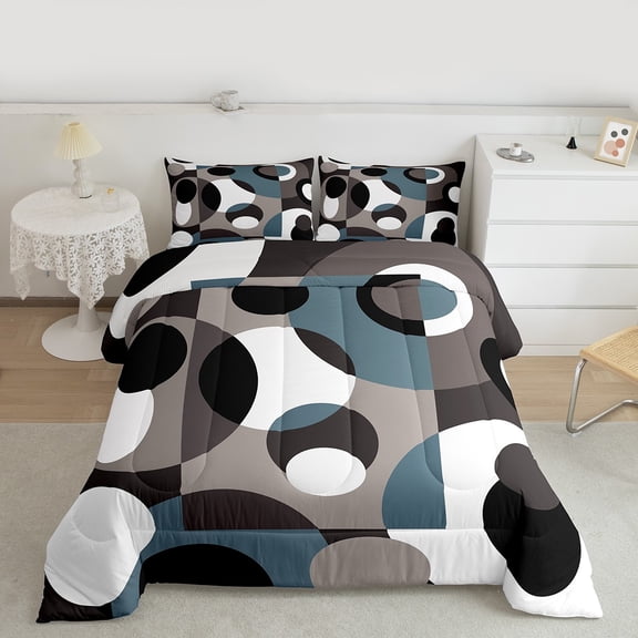 Feelyou Vintage Geometric Full Size Comforter Sets for Adult, Chic Abstract Bedding Comforter Set, Minimalst Mid Century Bedding Sets, Breathable Home Decor, 3-Piece