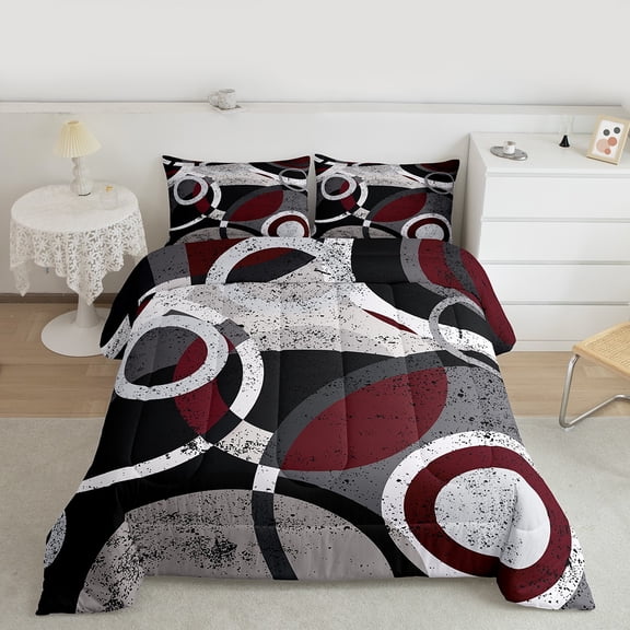 Feelyou Vintage Geometric Full Size Comforter Sets for Adult, Chic Abstract Bedding Comforter Set, Minimalst Mid Century Bedding Sets, Super Cozy Room Decor, 3 Pieces