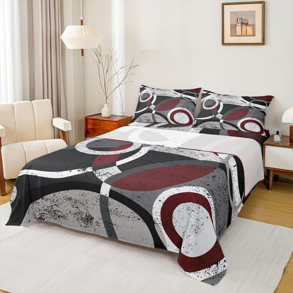 Feelyou Vintage Geometric Full Size Sheets for Adult, Chic Abstract Bed Sheets, Minimalst Mid Century Sheet Sets, Super Cozy Room Decor, 4 Pieces