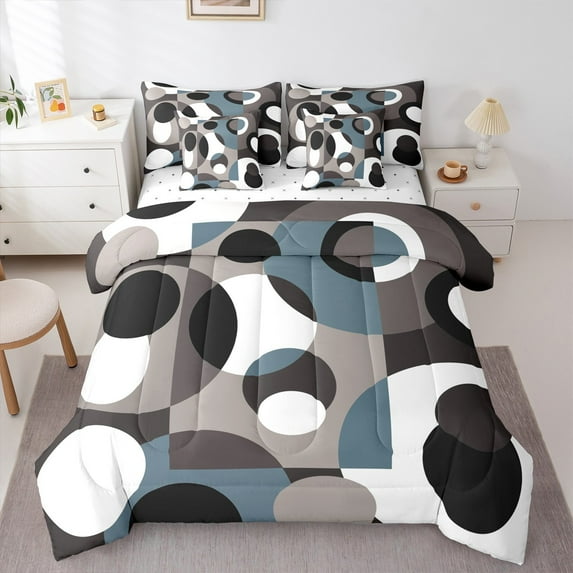 Feelyou Vintage Geometric Twin Bedding Sets 7-Piece for Adult, Chic Abstract Bedding Comforter Set, Minimalst Mid Century Sheet Sets, Breathable Home Decor
