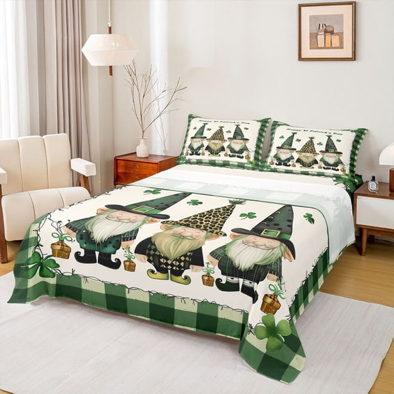 Feelyou Vintage Gnome Twin Sheet Sets, Western St. Patrick's Day Bedding, 3 Pieces