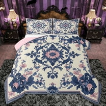 Feelyou Vintage Hippie Damask Bedding Comforter Set, Boho Blue Flower Floral Twin Comforter Sets, Southwestern Style Reversible Bedding Set, Ultra Soft Bedroom Decor, 2 Pieces