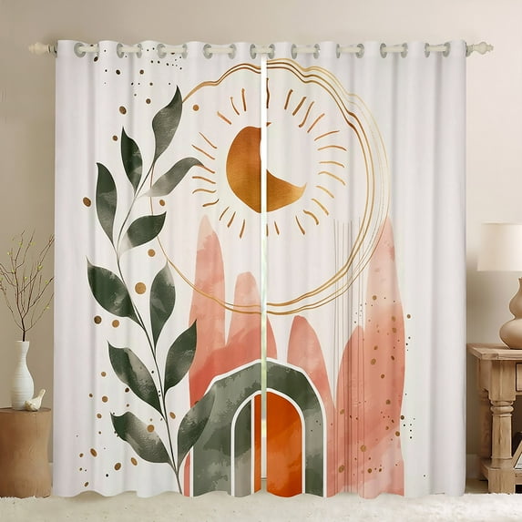 Feelyou Vintage Minimalism Black Out Curtains for Adult, Mid Century Fashion Curtains Pack of 2 (42x63 Each), Moon Leaf Plant Bedroom Curtains, Blackout Curtains Home Decor