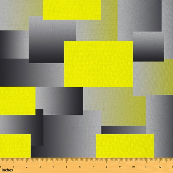 Feelyou Vintage Minimalst Fabric by the Yard 1 Yard, Rectangle Abstract Home Decor Fabric by the Yard, Yellow Geometric Sewing Fabric, Luxury Bedroom Decor