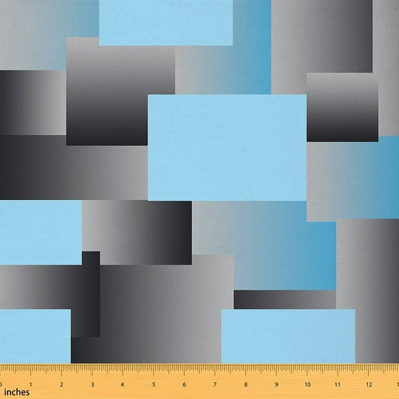 Feelyou Vintage Minimalst Fabric by the Yard 1 Yard, Rectangle Abstract Room Decor Fabric by the Yard, Light Blue Geometric Fabric for Sewing, Breathable Home Decor