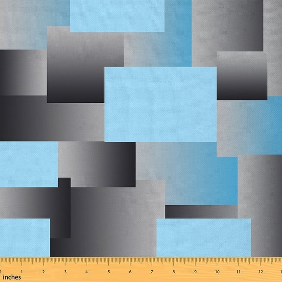 Feelyou Vintage Minimalst Fabric by the Yard 2 Yards, Rectangle Abstract Sewing Fabric, Light Blue Geometric Home Decor Fabric by the Yard, Breathable Home Decor