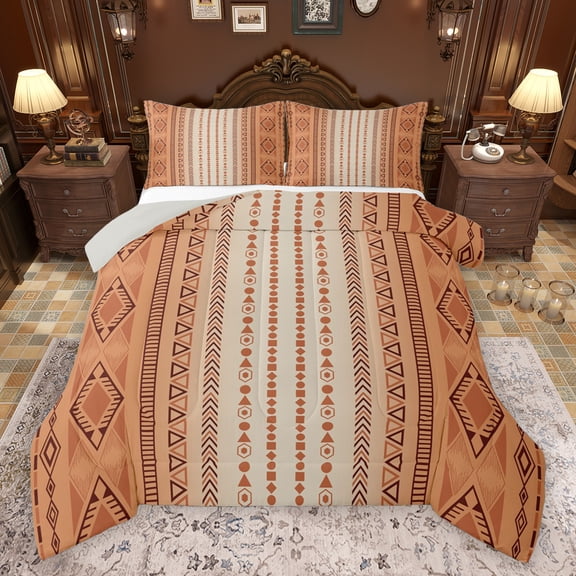 Feelyou Vintage Orange Aztec Bedding Comforter Set, Mid Century Fashion Twin Comforter Sets, Teens Adult Women Men Reversible Bedding Set, Ultra Soft Bedroom Decor, 2 Pieces