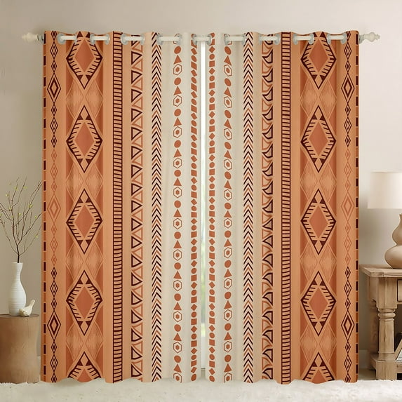Feelyou Vintage Orange Aztec Black Out Curtains, Mid Century Fashion Curtains Pack of 2 (42x63 Each), Teens Adult Women Men Bedroom Curtains, Living Room Curtains Decor